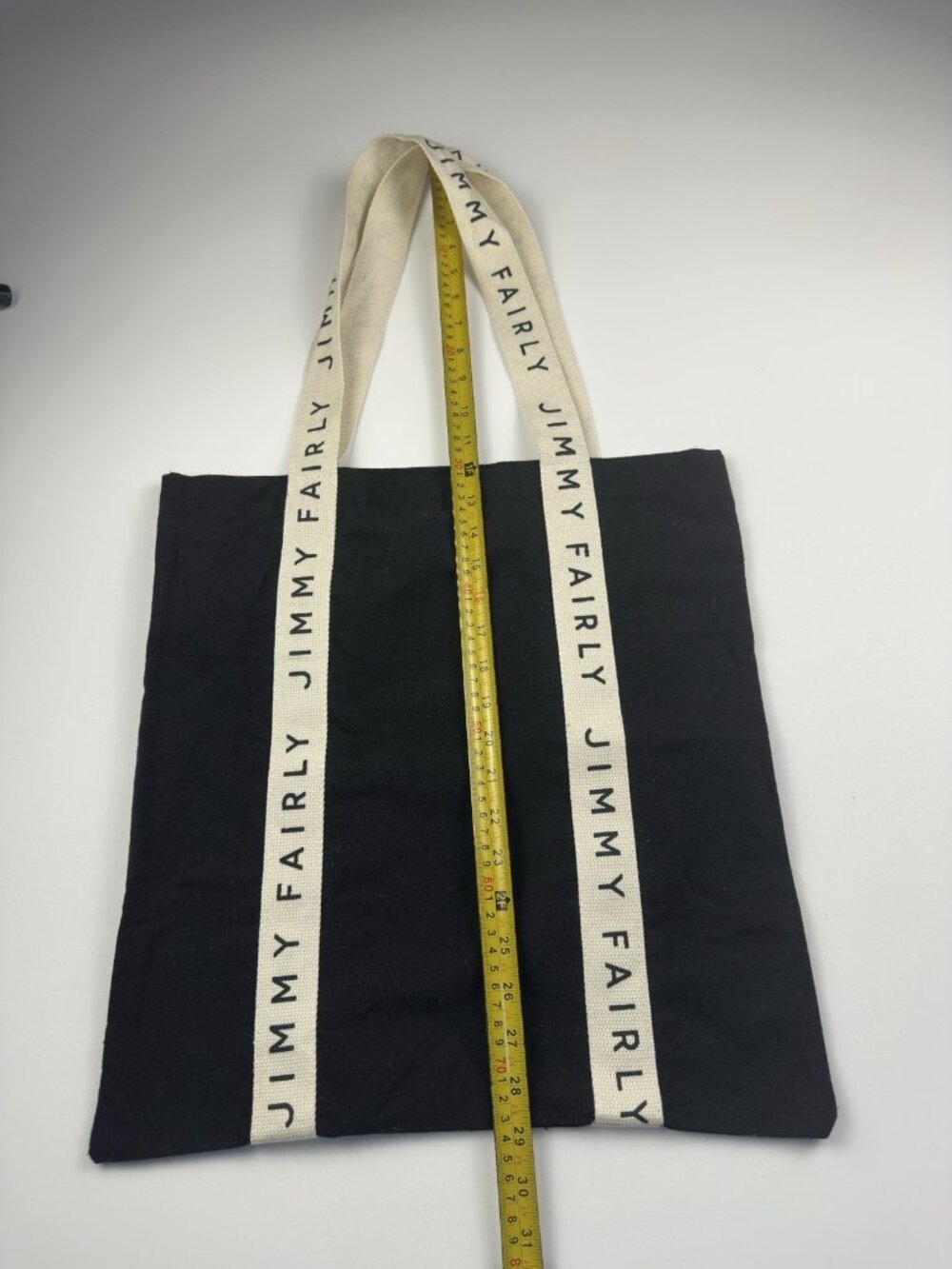 Jimmy Fairly Tote Bag Black Canvas White Logo Straps Reusable Shopping Handbag - Picture 3 of 5